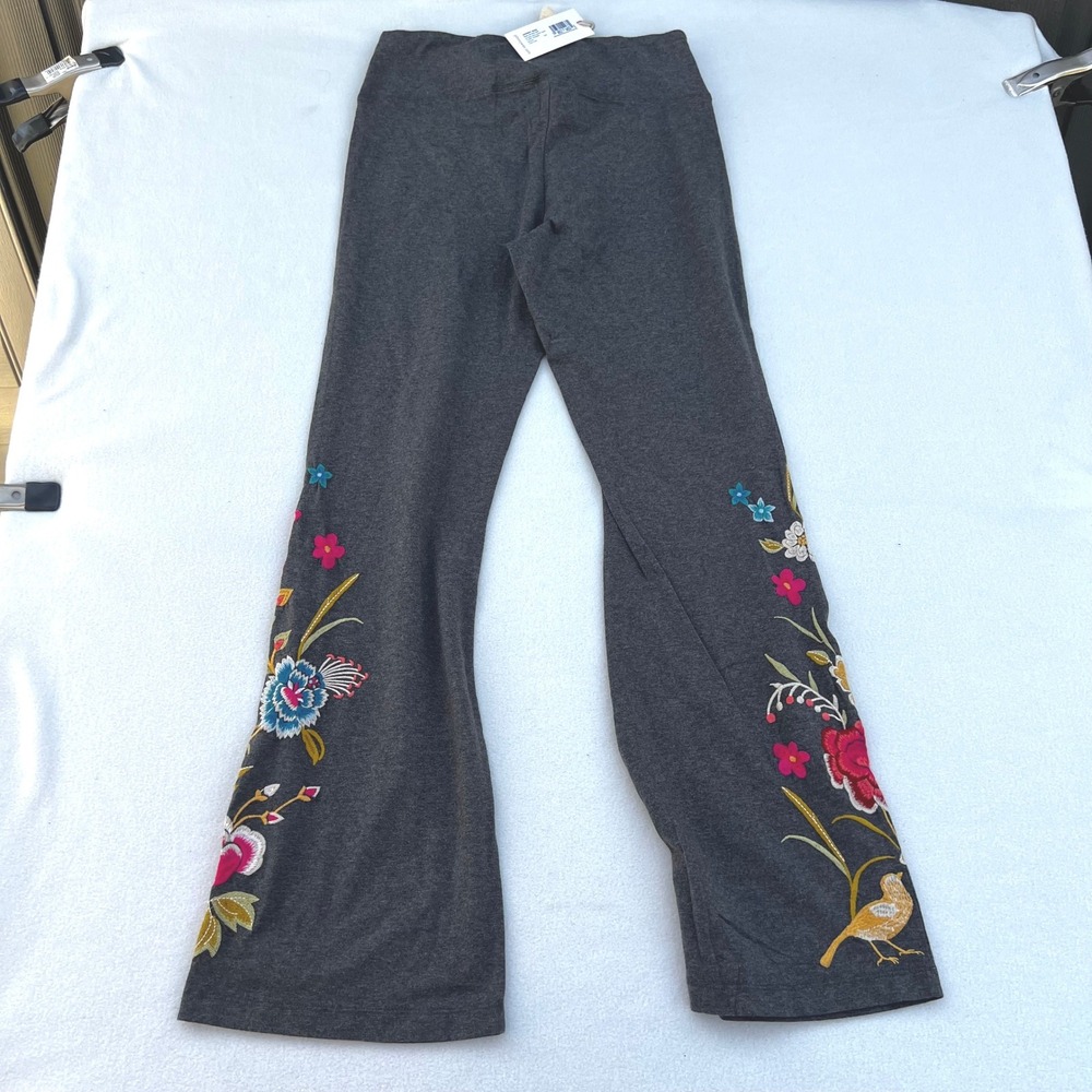 JOHNNY WAS Celina High Waist Flare Legging Gray PS (6-8) Embroidered Floral Bird - Picture 7 of 9